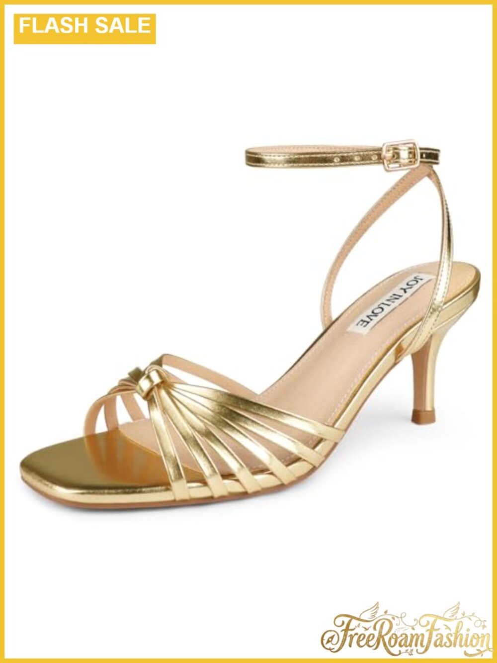 Kitten Heel Strappy Sandals Square Open Toe Ankle Strap